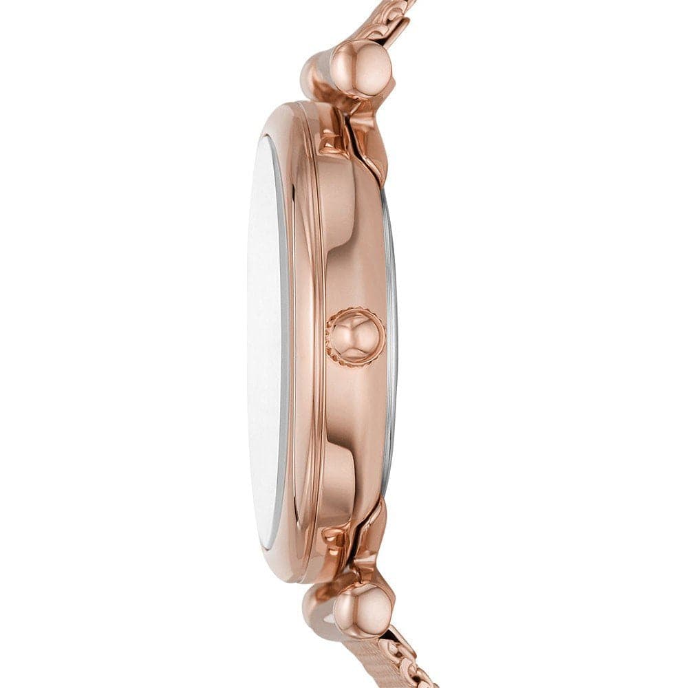 Fossil Carlie Silver Dial Rose Gold Milanese Strap Women Watch ES5314SET
