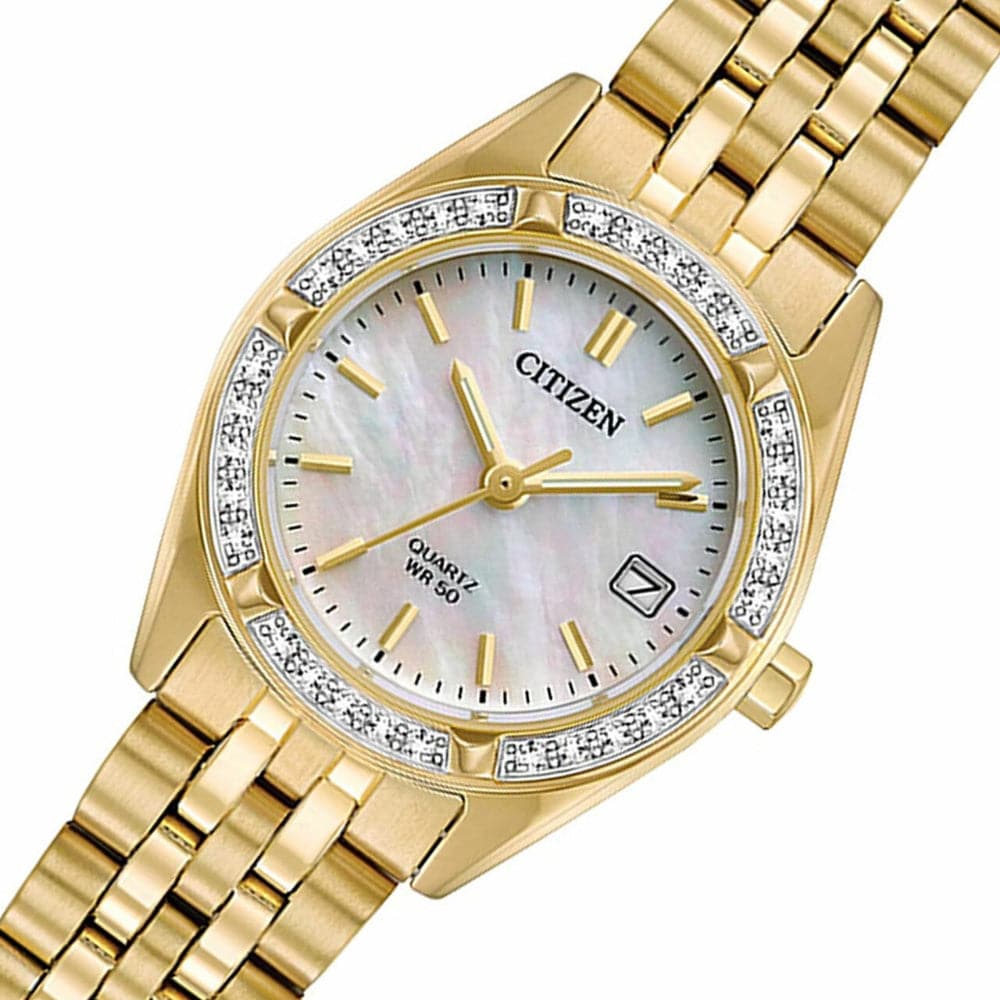 CITIZEN EU6062-50D GOLD CRYTAL CASE STAINLESS STEEL STRAP WOMEN'S WATCH