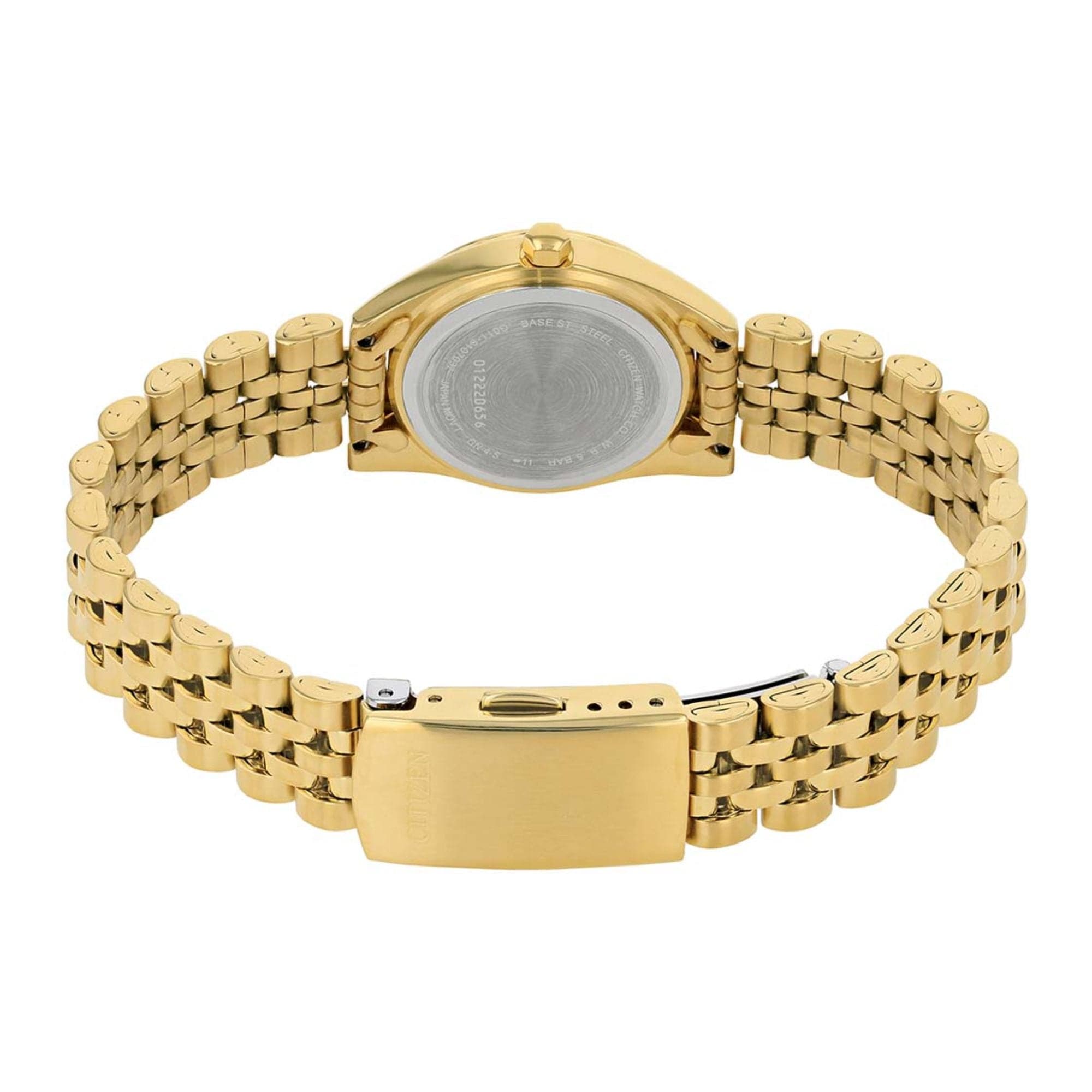 CITIZEN EU6062-50P GOLD DIAL CRYTAL CASE GOLD STAINLESS STEEL BRACELET STRAP WOMEN'S WATCH