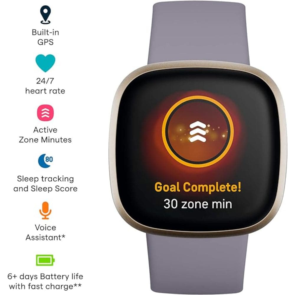 Fitbit Versa 3 Soft Gold/Thistle Silicone Strap Unisex Smartwatch FB511GLGY