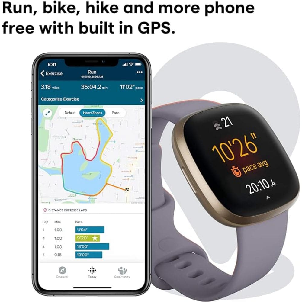 Fitbit Versa 3 Soft Gold/Thistle Silicone Strap Unisex Smartwatch FB511GLGY