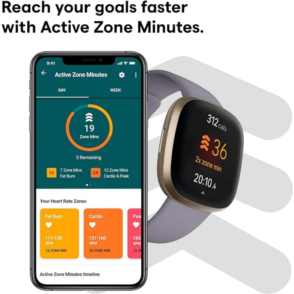 Fitbit Versa 3 Soft Gold/Thistle Silicone Strap Unisex Smartwatch FB511GLGY