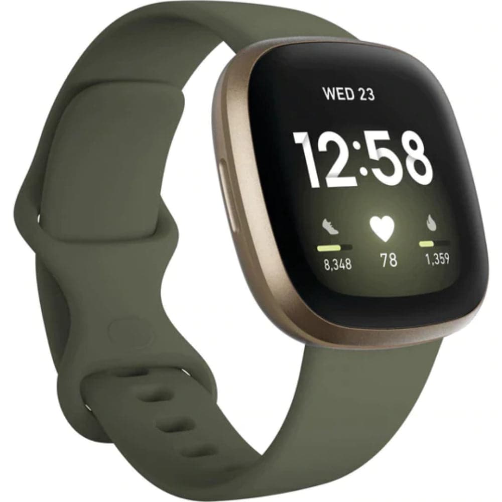 Fitbit Versa 3 Soft Gold/Olive Silicone Strap Unisex Smartwatch FB511GLOL