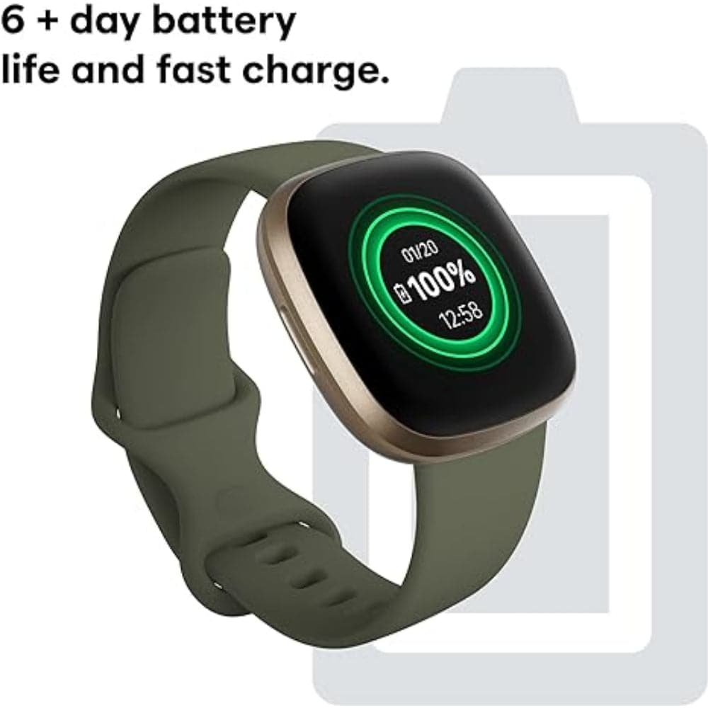 Fitbit Versa 3 Soft Gold/Olive Silicone Strap Unisex Smartwatch FB511GLOL