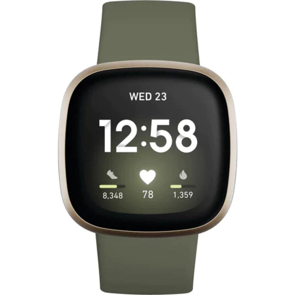 Fitbit Versa 3 Soft Gold/Olive Silicone Strap Unisex Smartwatch FB511GLOL