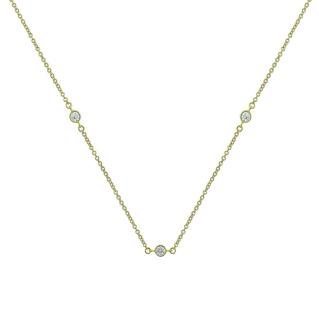 Round Bezel Cubic Zirconia Station Necklace in Silver Filled 9kt Yellow Gold