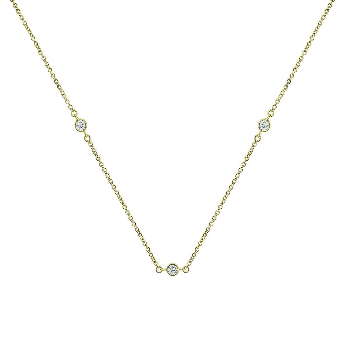 Round Bezel Cubic Zirconia Station Necklace in Silver Filled 9kt Yellow Gold