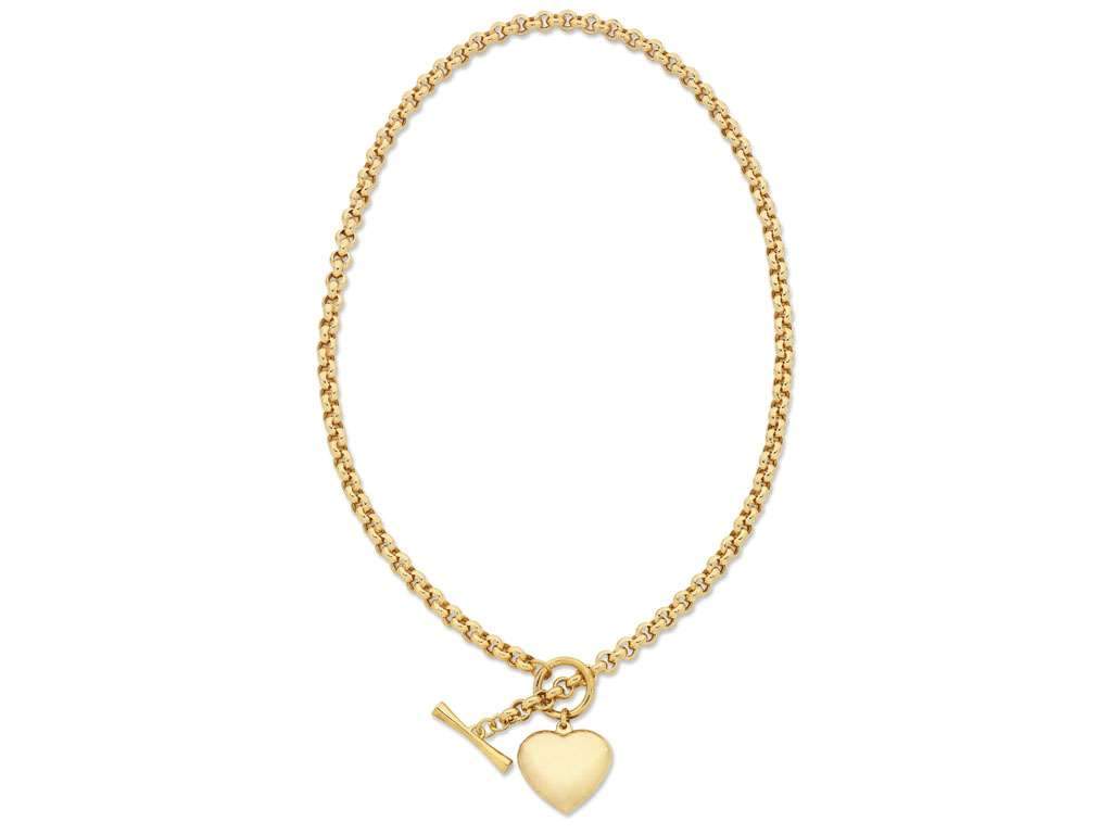 45cm Belcher Chain Necklace with Heart Fob in 9kt Yellow Bonded Gold