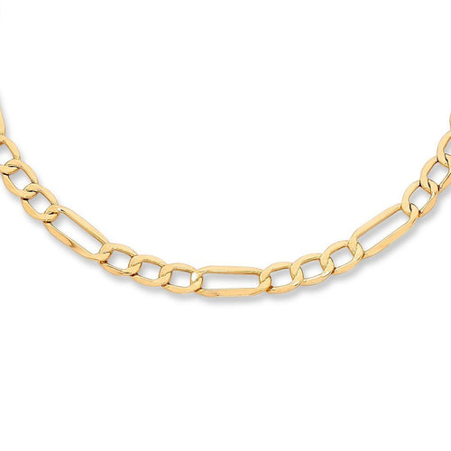 9kt Yellow Gold Silver Infused Figaro Necklace 50cm