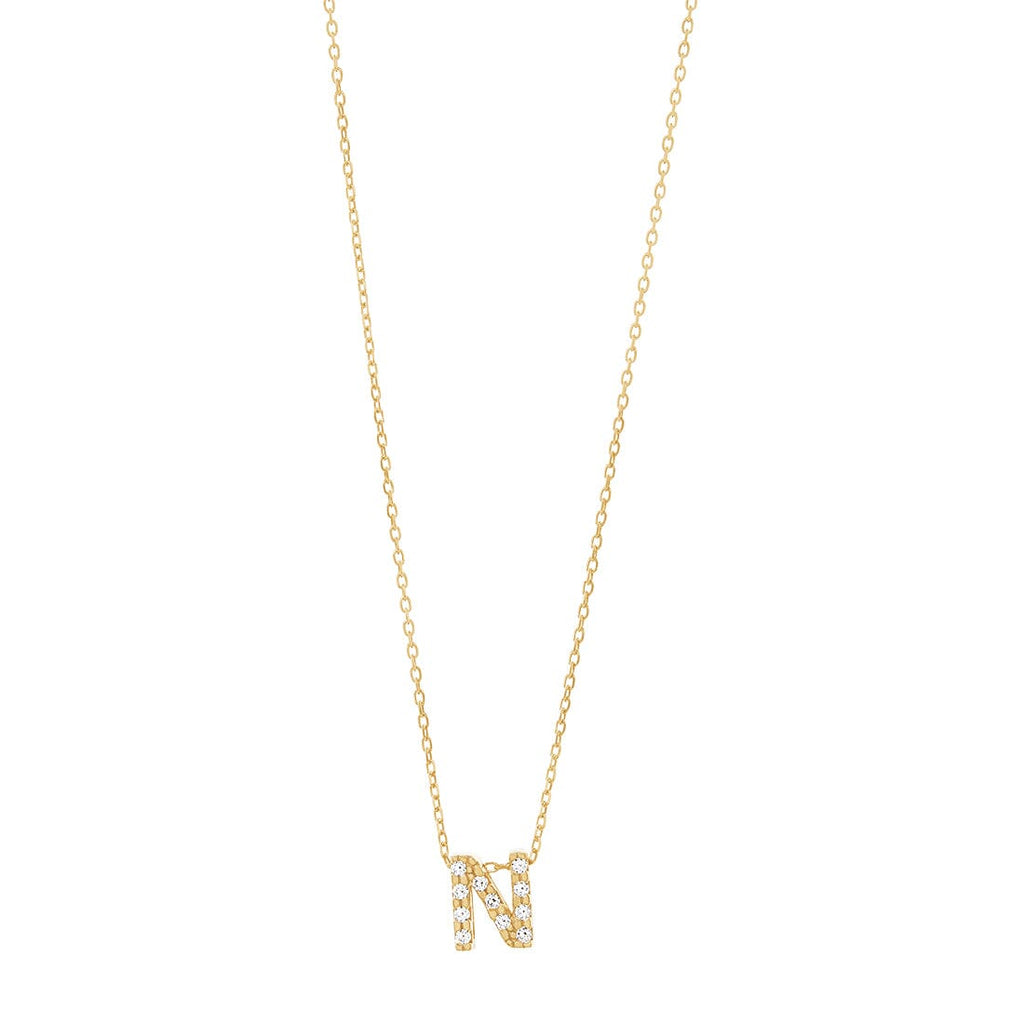 9kt Yellow Gold Silver Infused Cubic Zirconia Initial Necklace