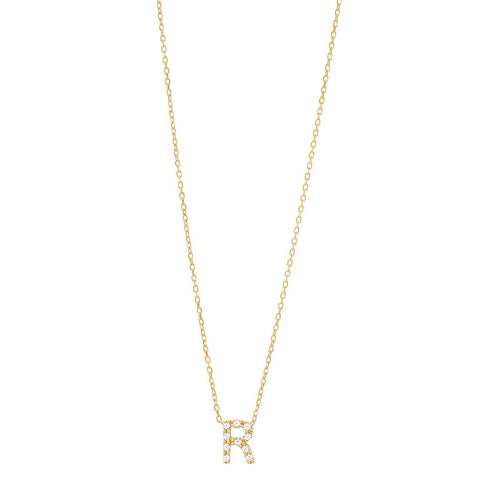 9kt Yellow Gold Silver Infused Cubic Zirconia Initial Necklace