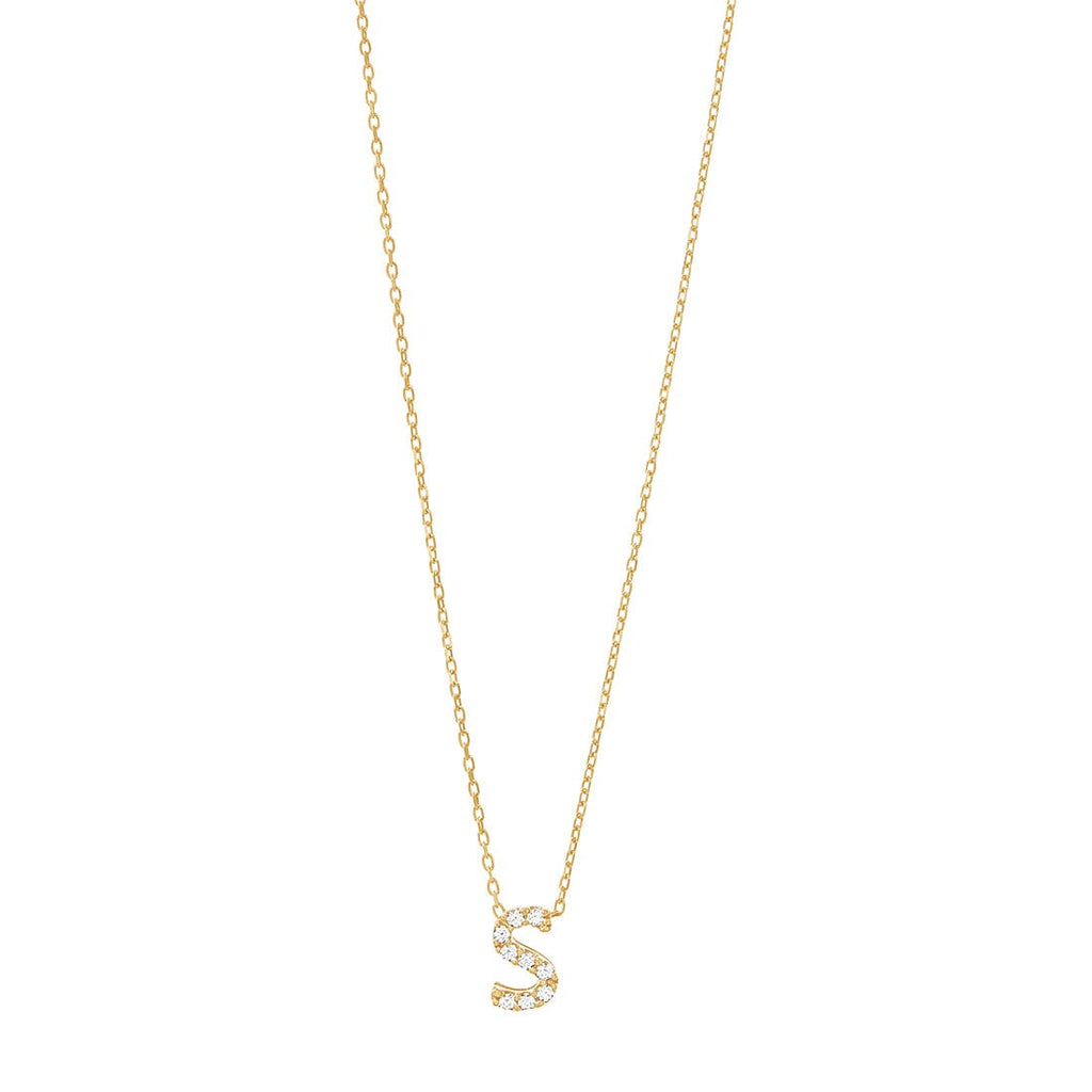 9kt Yellow Gold Silver Infused Cubic Zirconia Initial Necklace
