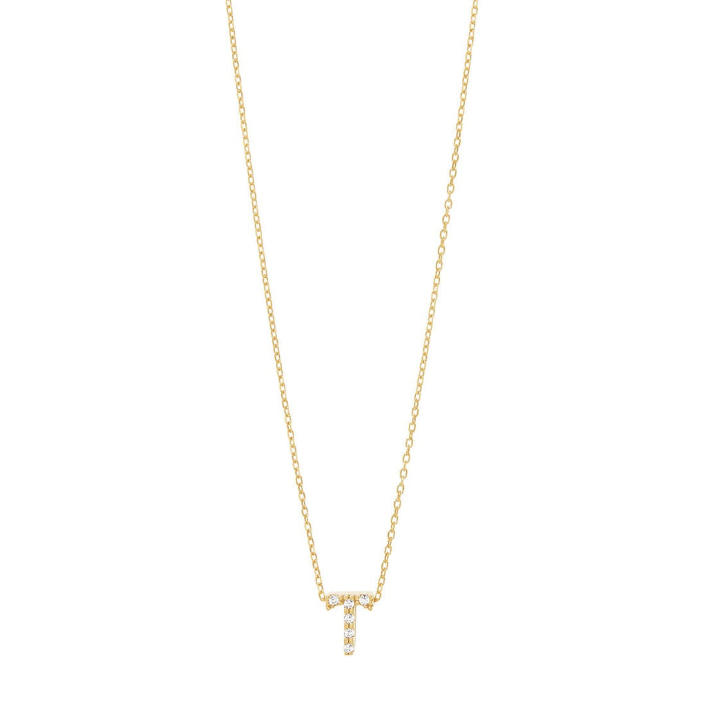 9kt Yellow Gold Silver Infused Cubic Zirconia Initial Necklace