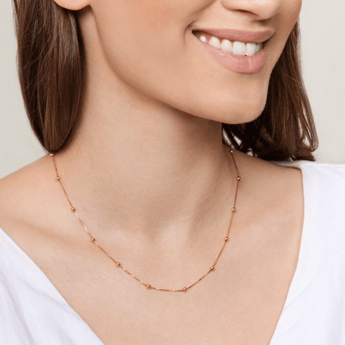 9kt Rose Gold Silver Infused Chain And Ball Necklace 45cm