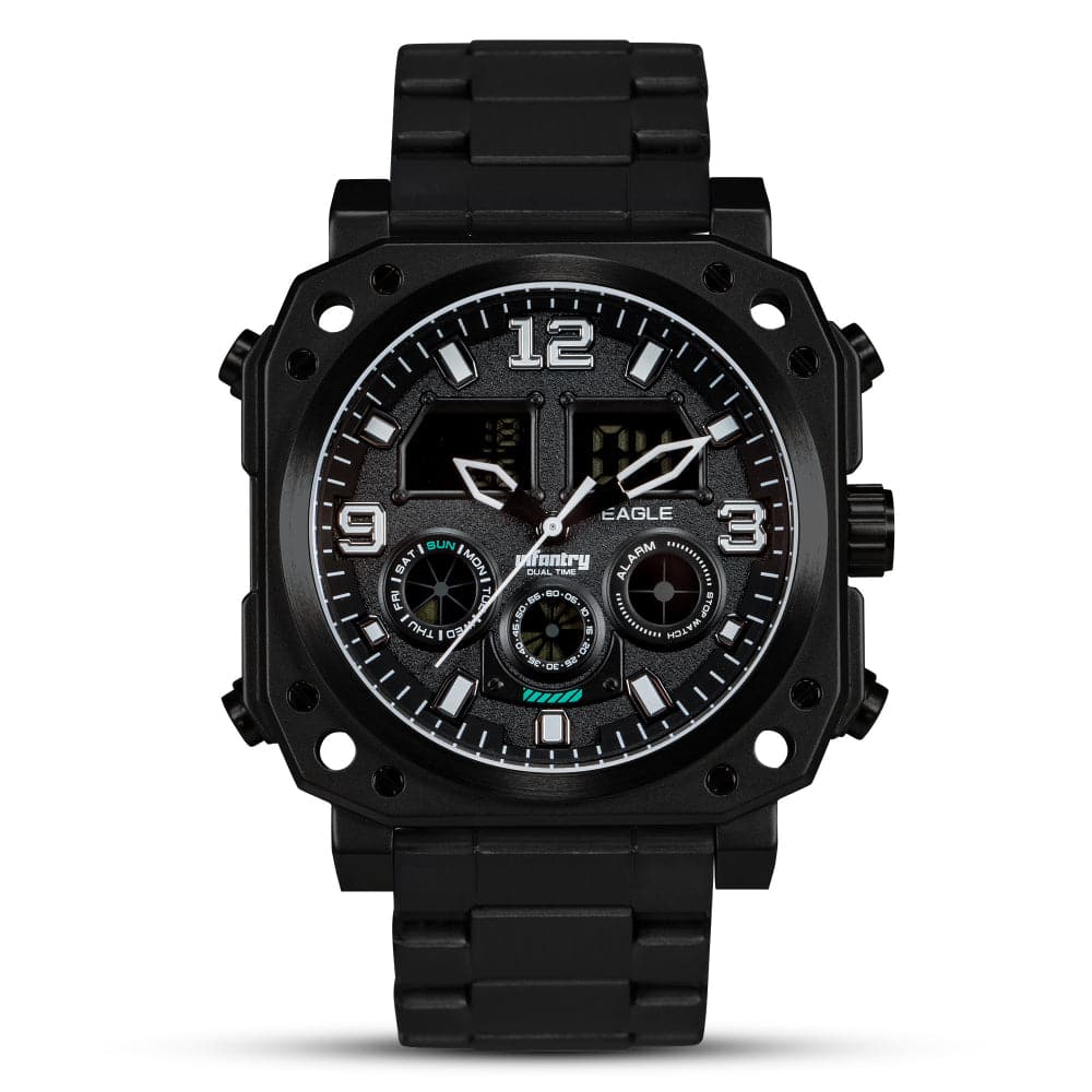 Infantry Analogue-Digital Black Stainless Steel Strap Men Watch FS-011-BLK-BS