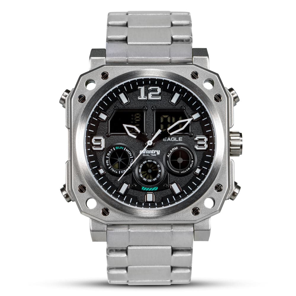 Infantry Analogue-Digital Silver Stainless Steel Strap Men Watch FS-011-S-S