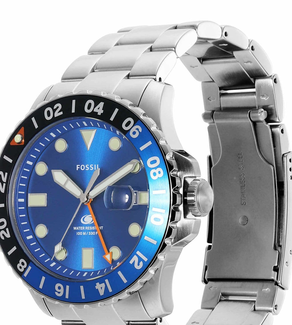 Fossil Blue Dial Silver Stainless Steel Strap Men Watch FS5991