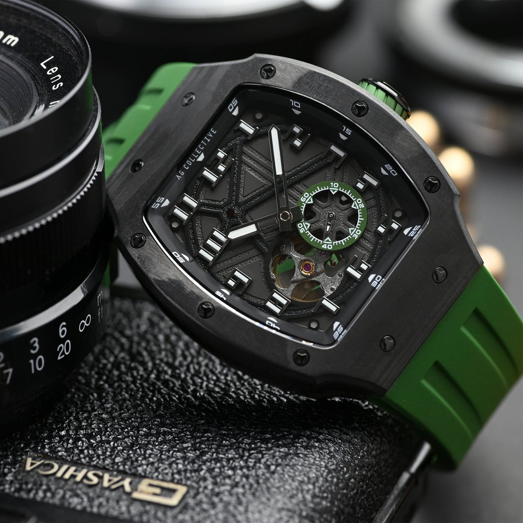 AG Collective Black Dial Green Silicon Strap Men Watch G 8047 BK-BKGN