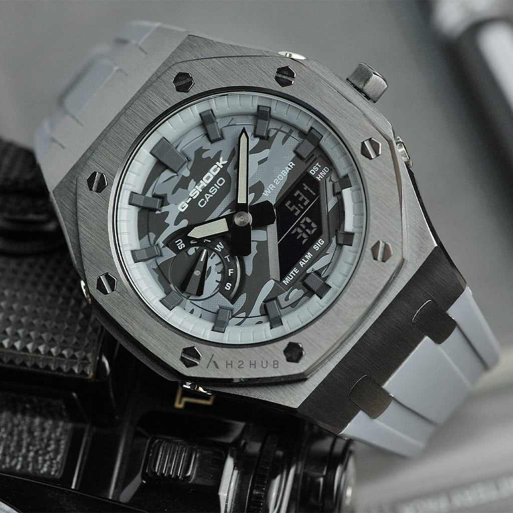 Casio Mod G-Shock Camo Antimony Grey Resin Strap Men Watch GA-2100CA-8ADR-M1