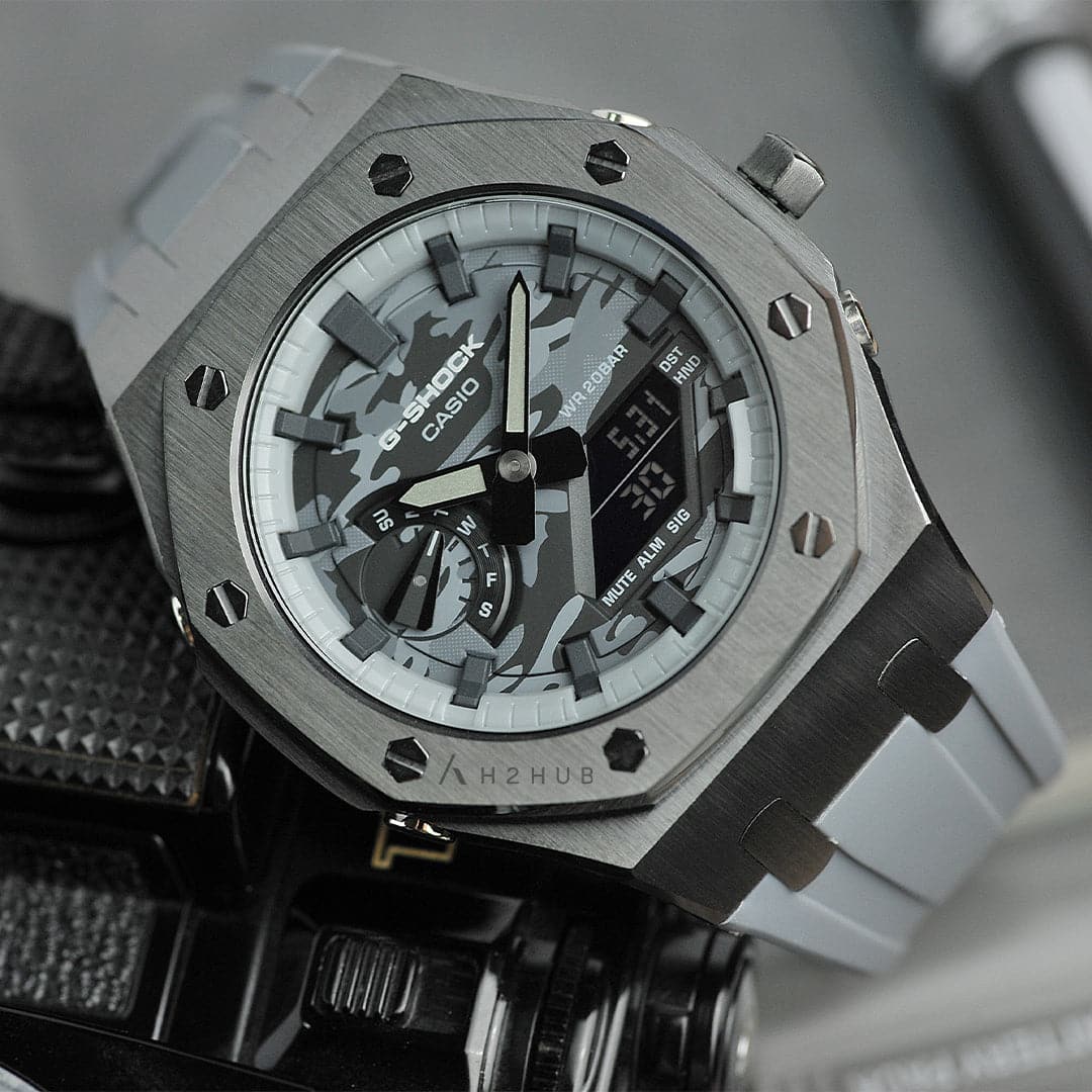 Casio Mod G-Shock Camo Antimony Grey Resin Strap Men Watch GA-2100CA-8ADR-M1