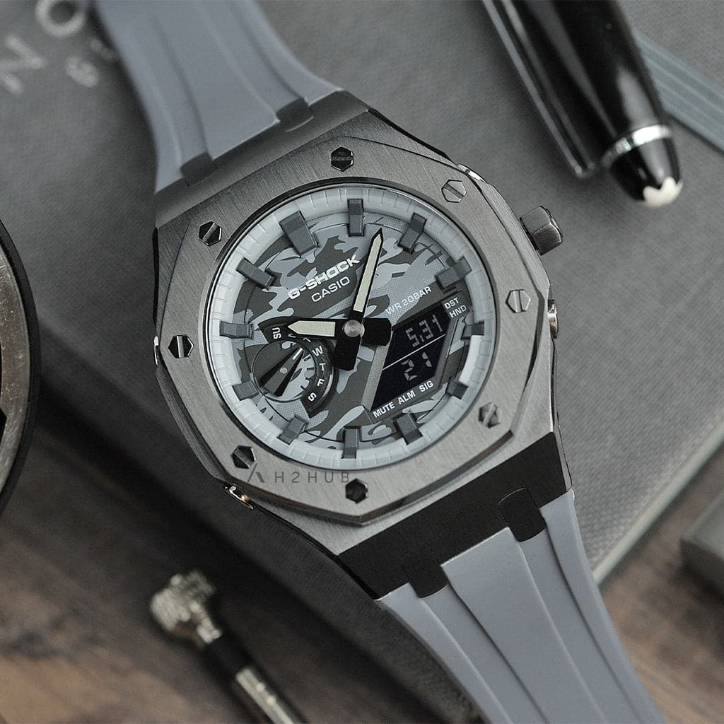 Casio Mod G-Shock Camo Antimony Grey Resin Strap Men Watch GA-2100CA-8ADR-M1