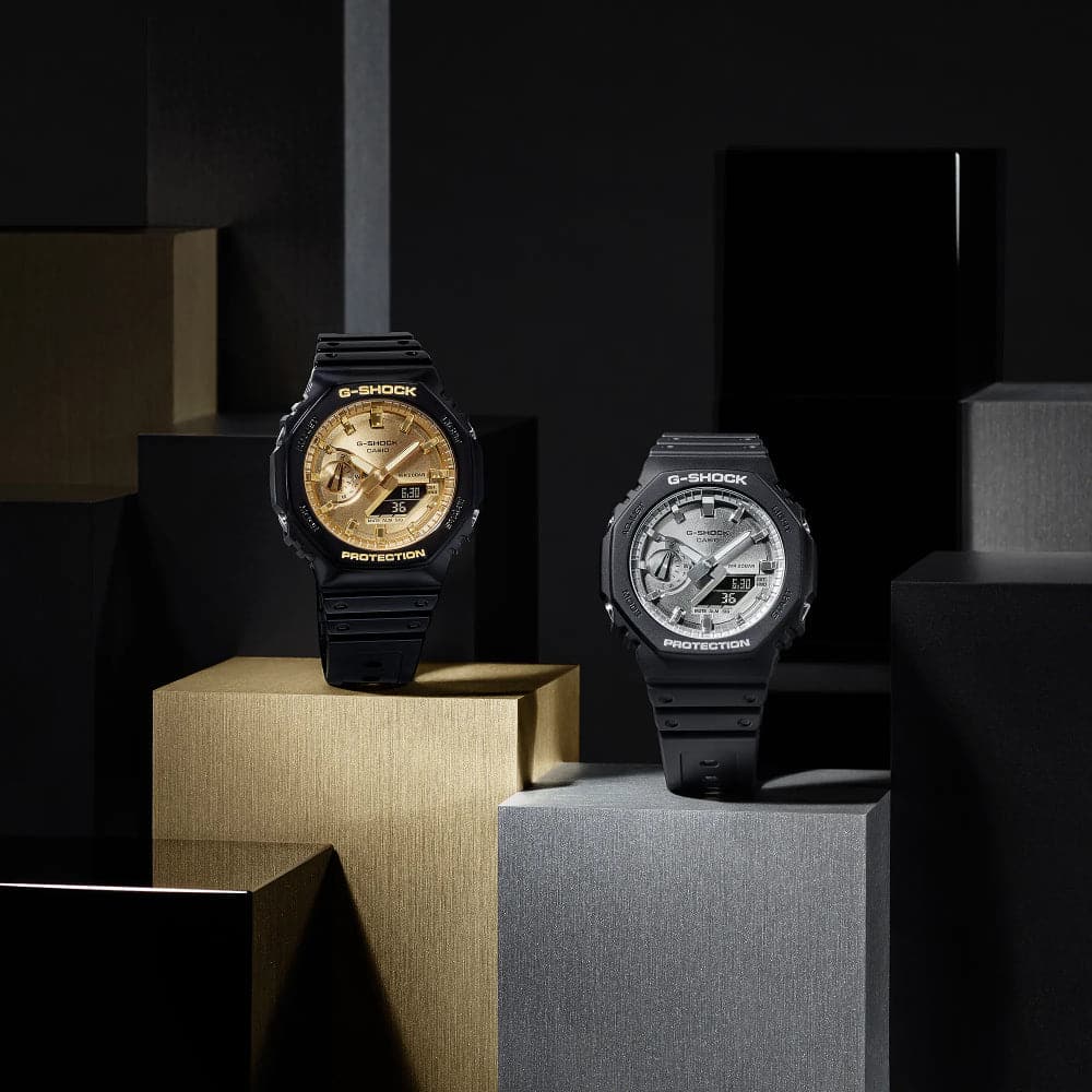 Casio G-Shock Gold Dial Black Resin Strap Men Watch GA-2100GB-1ADR-P