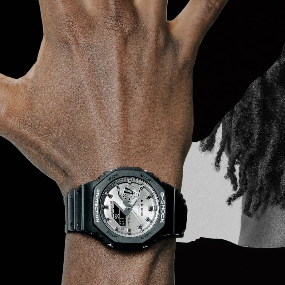 Casio G-Shock Silver Dial Black Resin Strap Men Watch GA-2100SB-1ADR