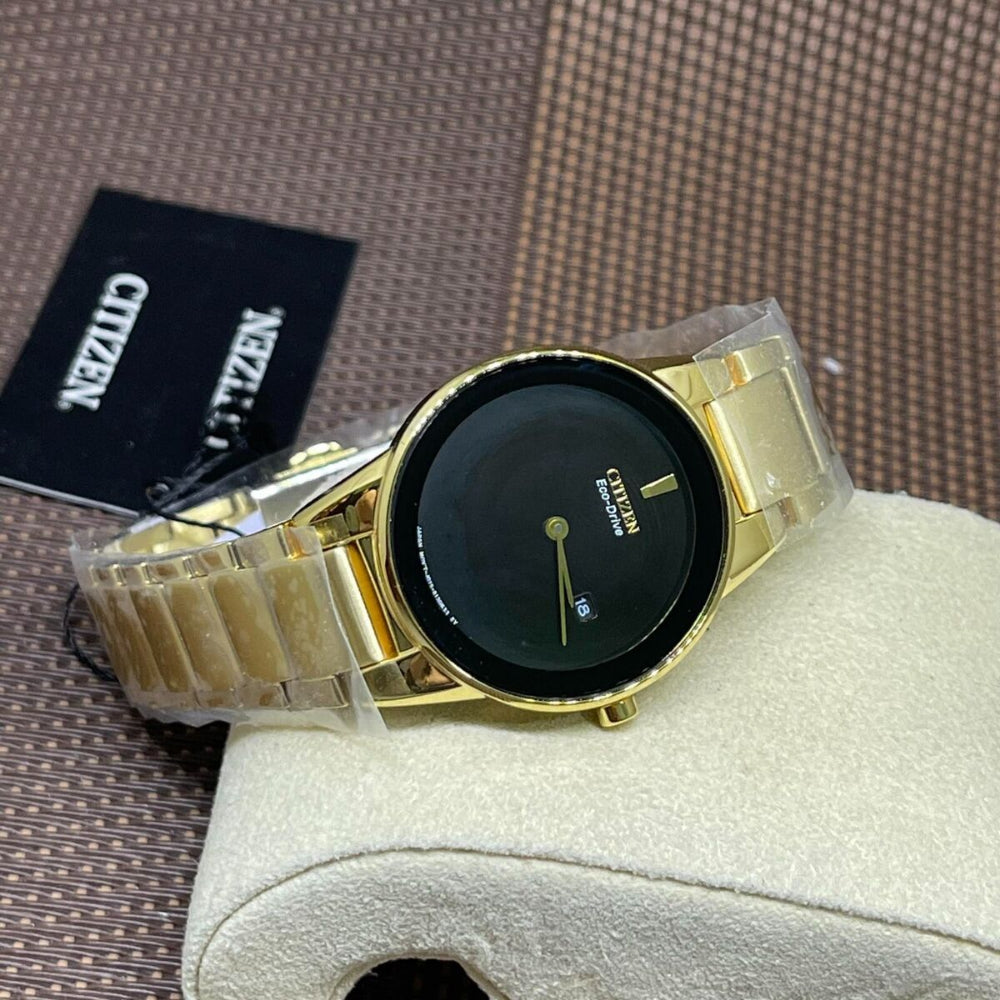 CITIZEN GA1052-55E BLACK DIAL GOLD STAINLESS STEEL BRACELET STRAP WOMEN'S WATCH
