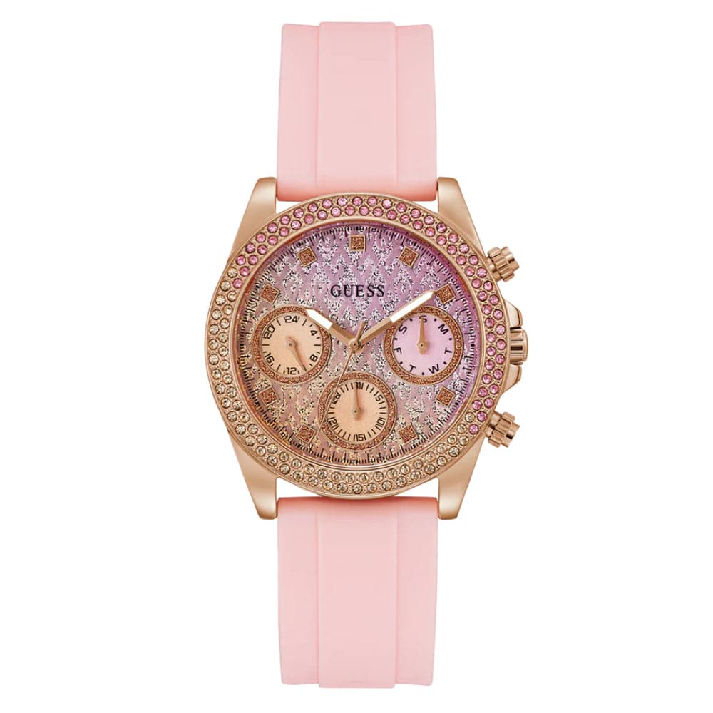 Guess Sparkling Dial Pink Silicone Strap Women Watch GW0032L4