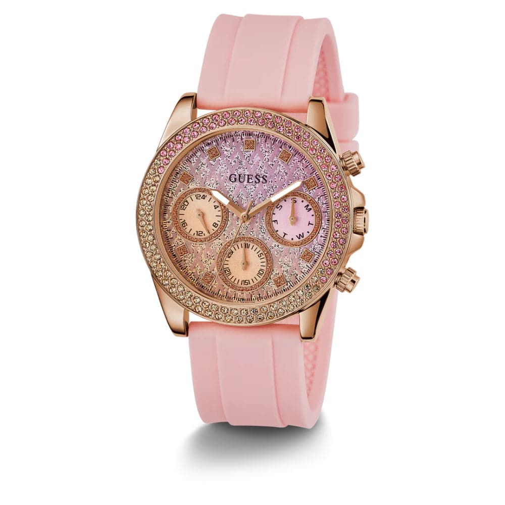 Guess Sparkling Dial Pink Silicone Strap Women Watch GW0032L4