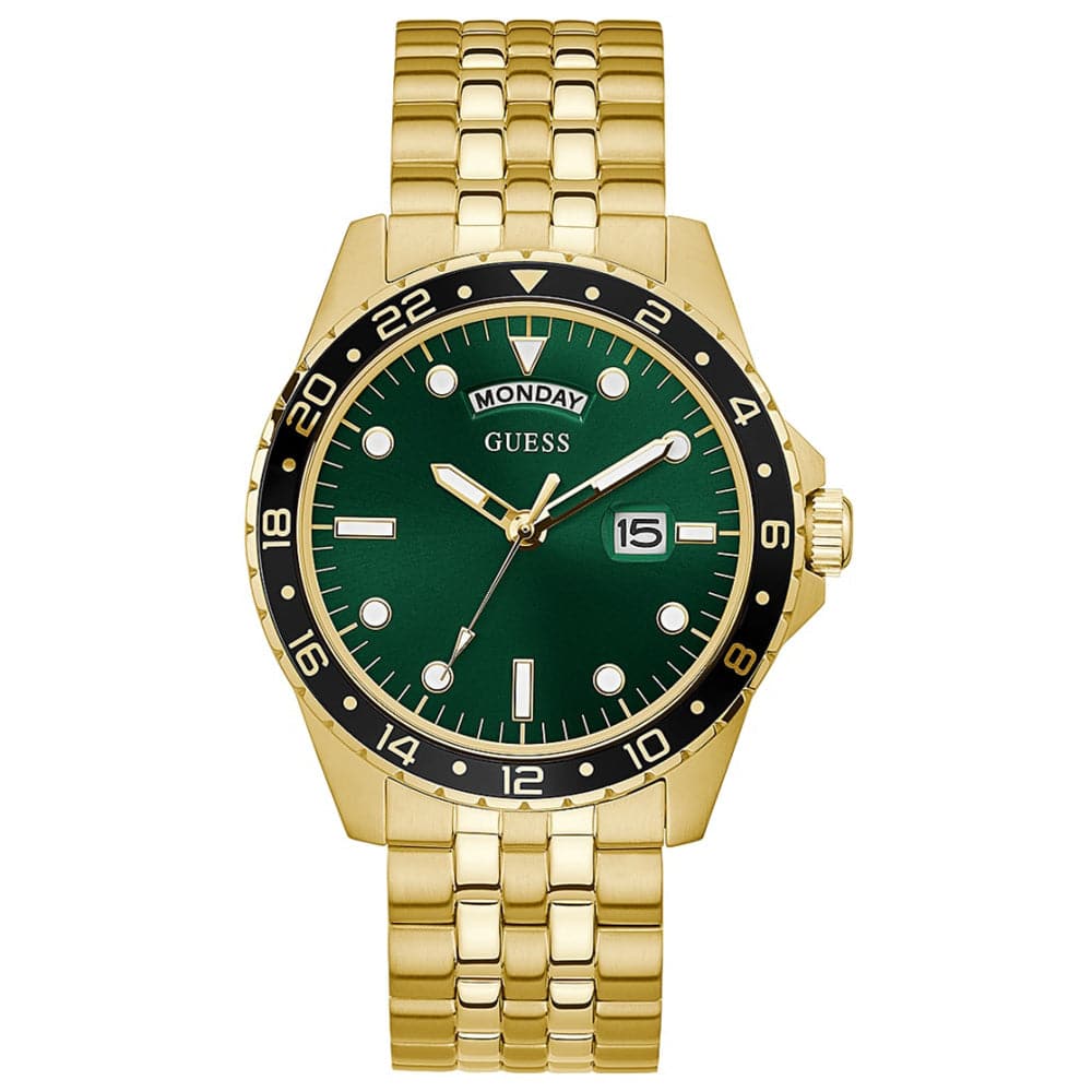 Guess Comet Green Dial Gold Stainless Steel Strap Men Watch GW0220G2