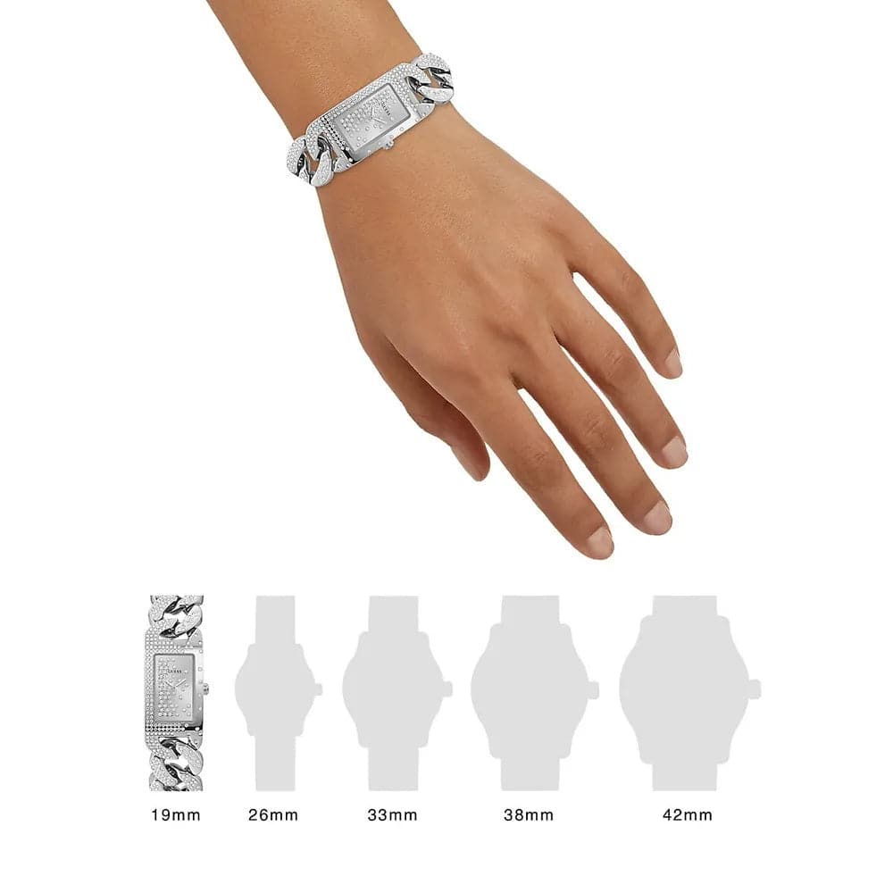 Guess Crystal Chain Silver Stainless Steel Strap Women Watch GW0298L1