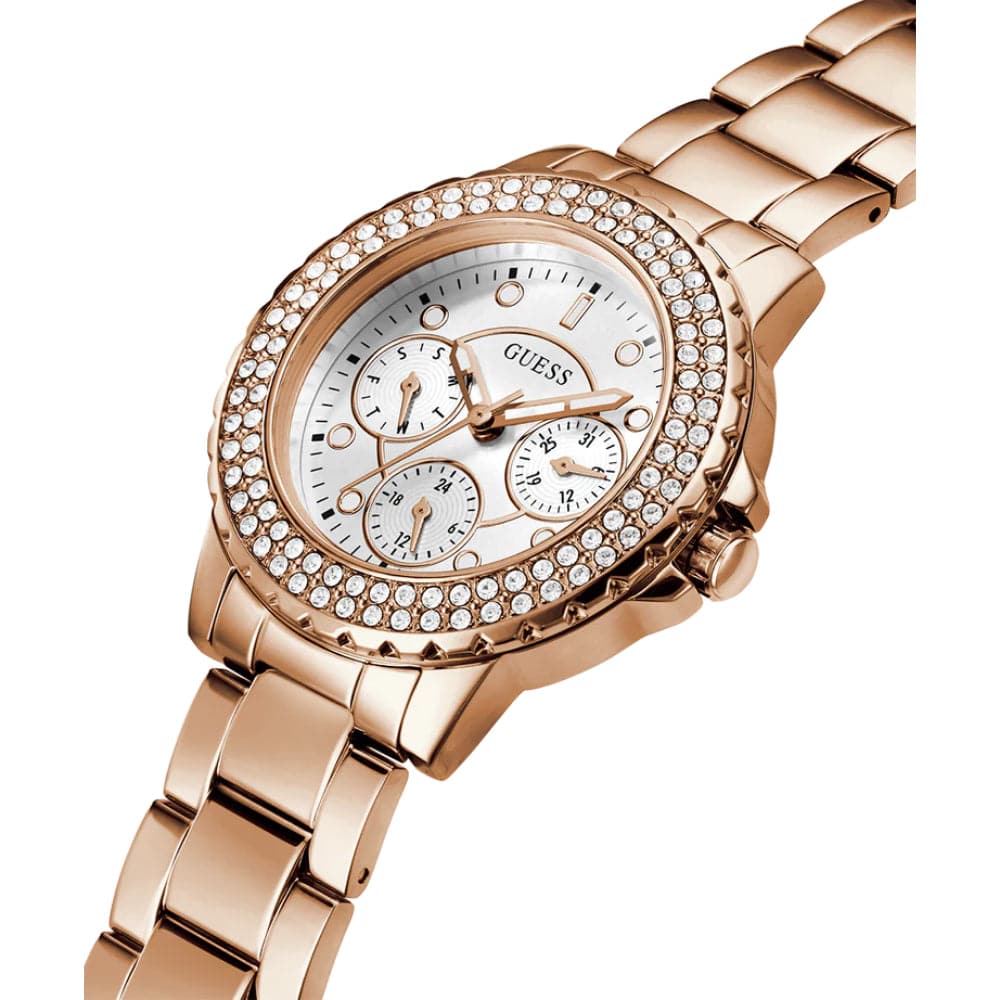 Guess Analog Chronograph Rose Gold Stainless Steel Strap Women Watch GW0410L3