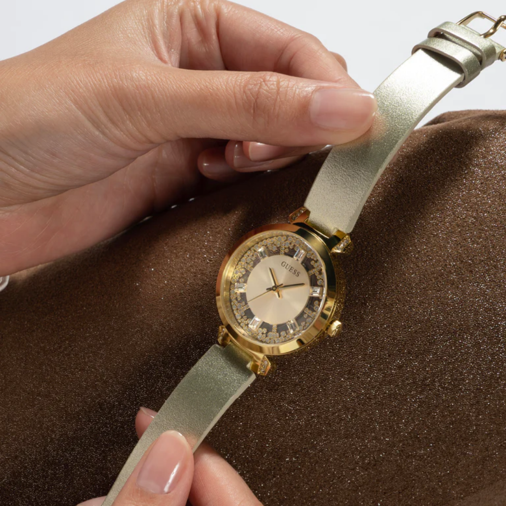 Guess Analog Gold Leather Strap Women Watch GW0535L4