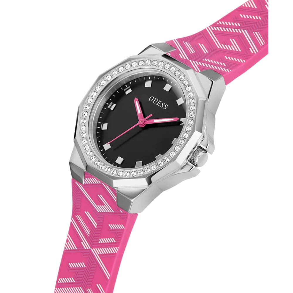 Guess Analog Black Dial Pink Silicone Strap Women Watch GW0598L1
