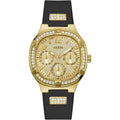 Guess Duchess Chronograph Gold Dial Black Silicone Strap Women Watch GW0619L2