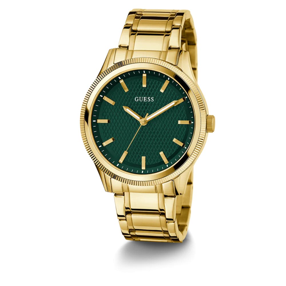 Guess Analog Green Dial Gold Stainless Steel Strap Men Watch GW0626G2