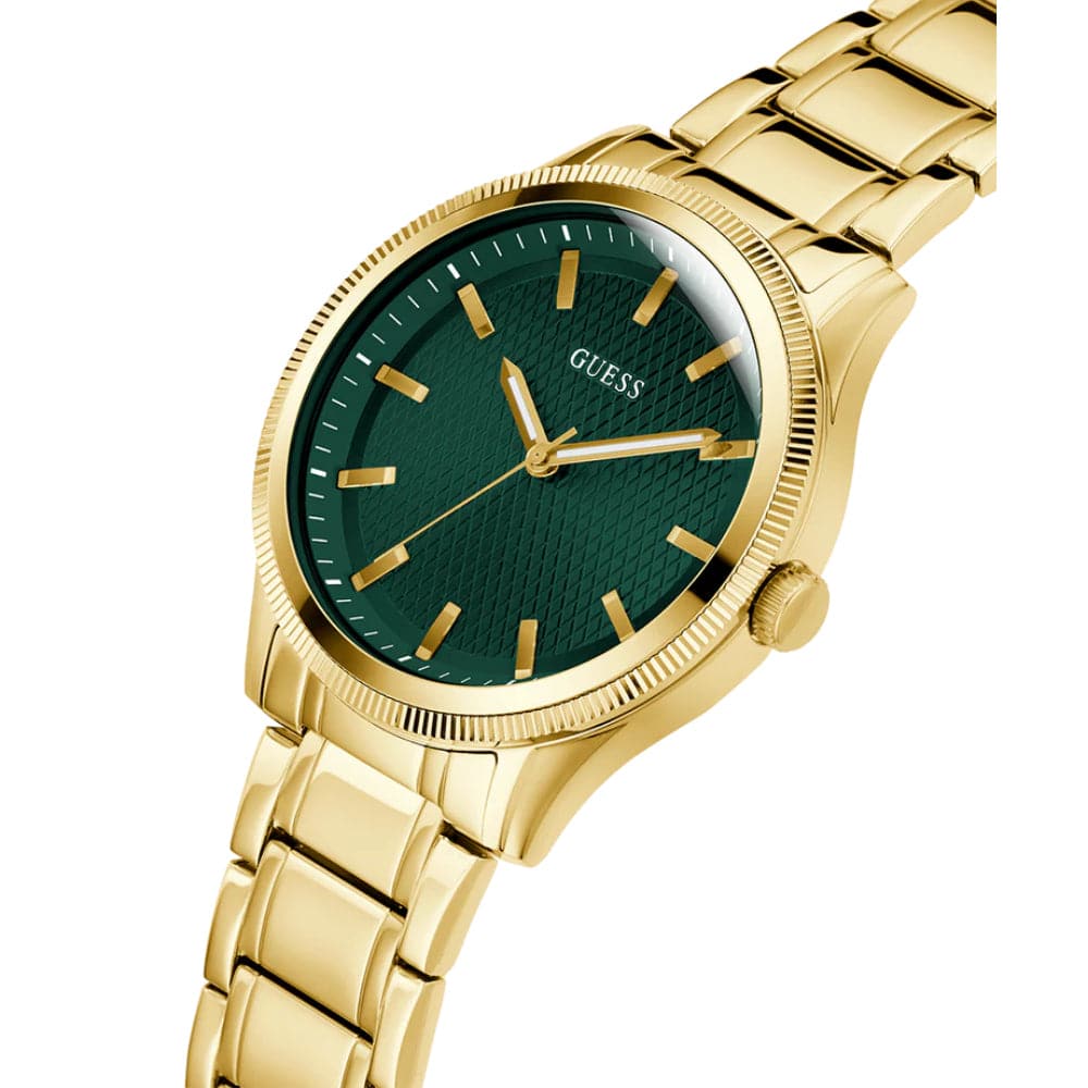 Guess Analog Green Dial Gold Stainless Steel Strap Men Watch GW0626G2