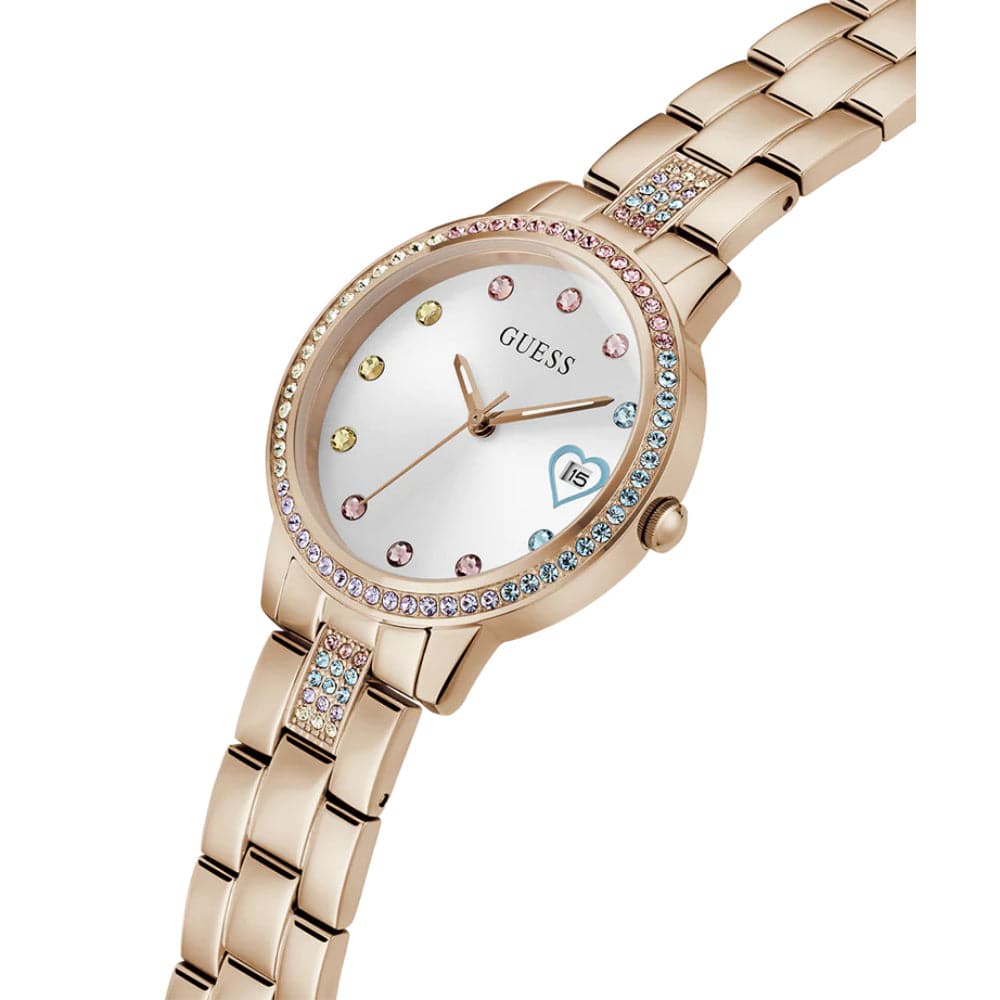 Guess Silver Dial Rose Gold Stainless Steel Strap Women Watch GW0657L3