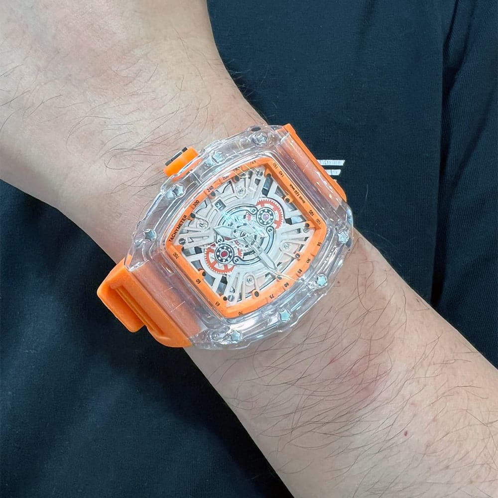 Skeleton Dial Orange Silicone Strap Men Watch H2-9178G-TR-OR