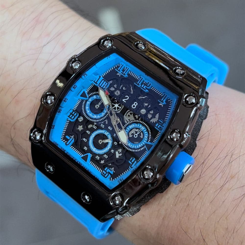 Chronograph Blue Silicone Strap Men Watch H2-9179G-BK-BU