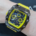 Chronograph Yellow Silicone Strap Men Watch H2-9179G-BK-YW