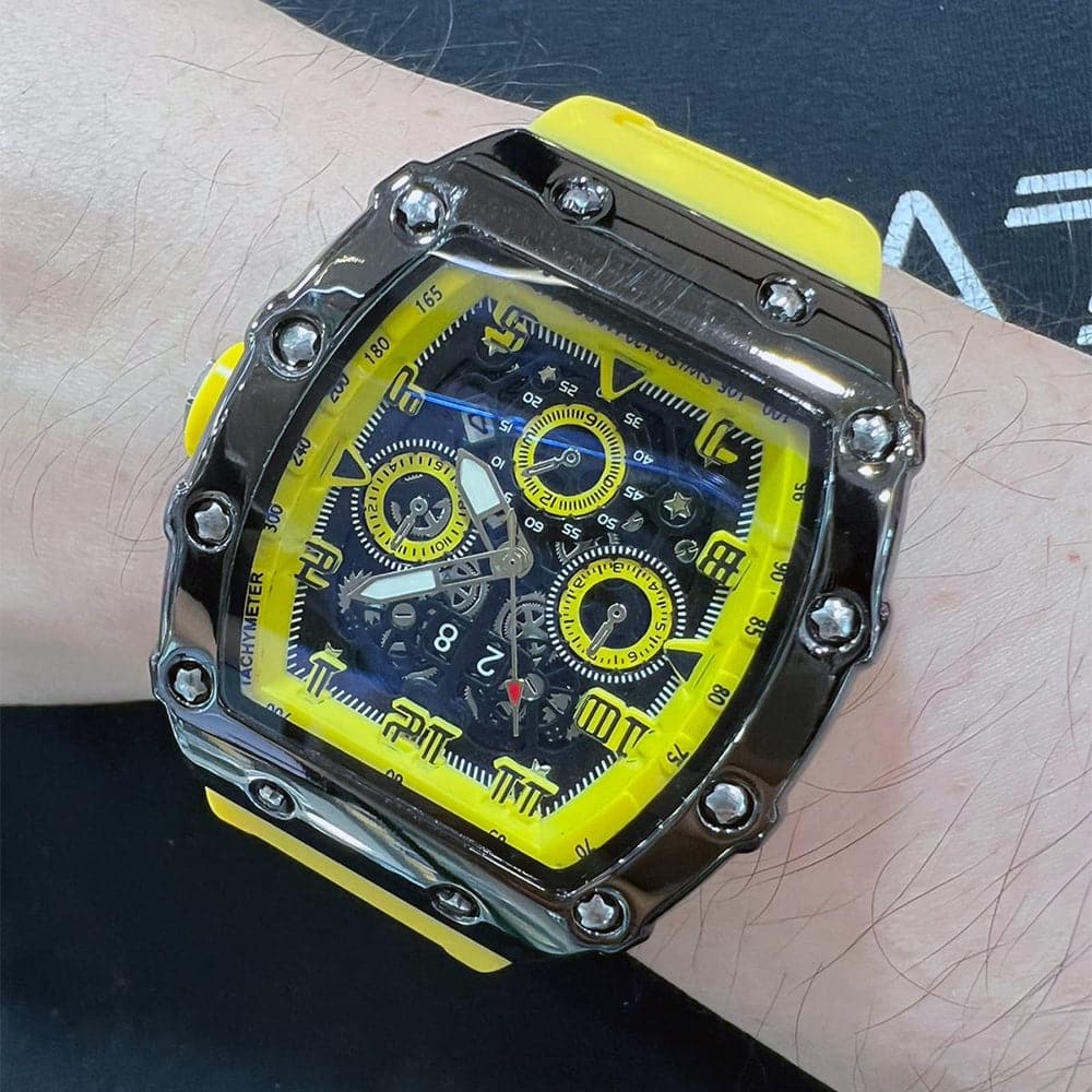 Chronograph Yellow Silicone Strap Men Watch H2-9179G-BK-YW