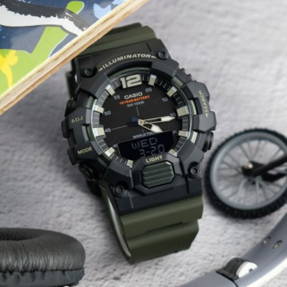 Casio General Black Dial Green Resin Strap Men Watch HDC-700-3AVDF-P