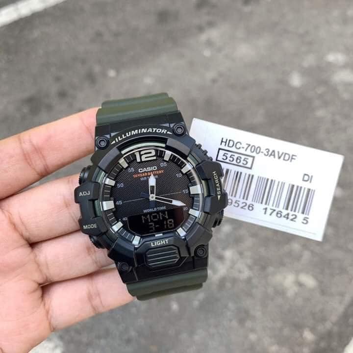 Casio General Black Dial Green Resin Strap Men Watch HDC-700-3AVDF-P