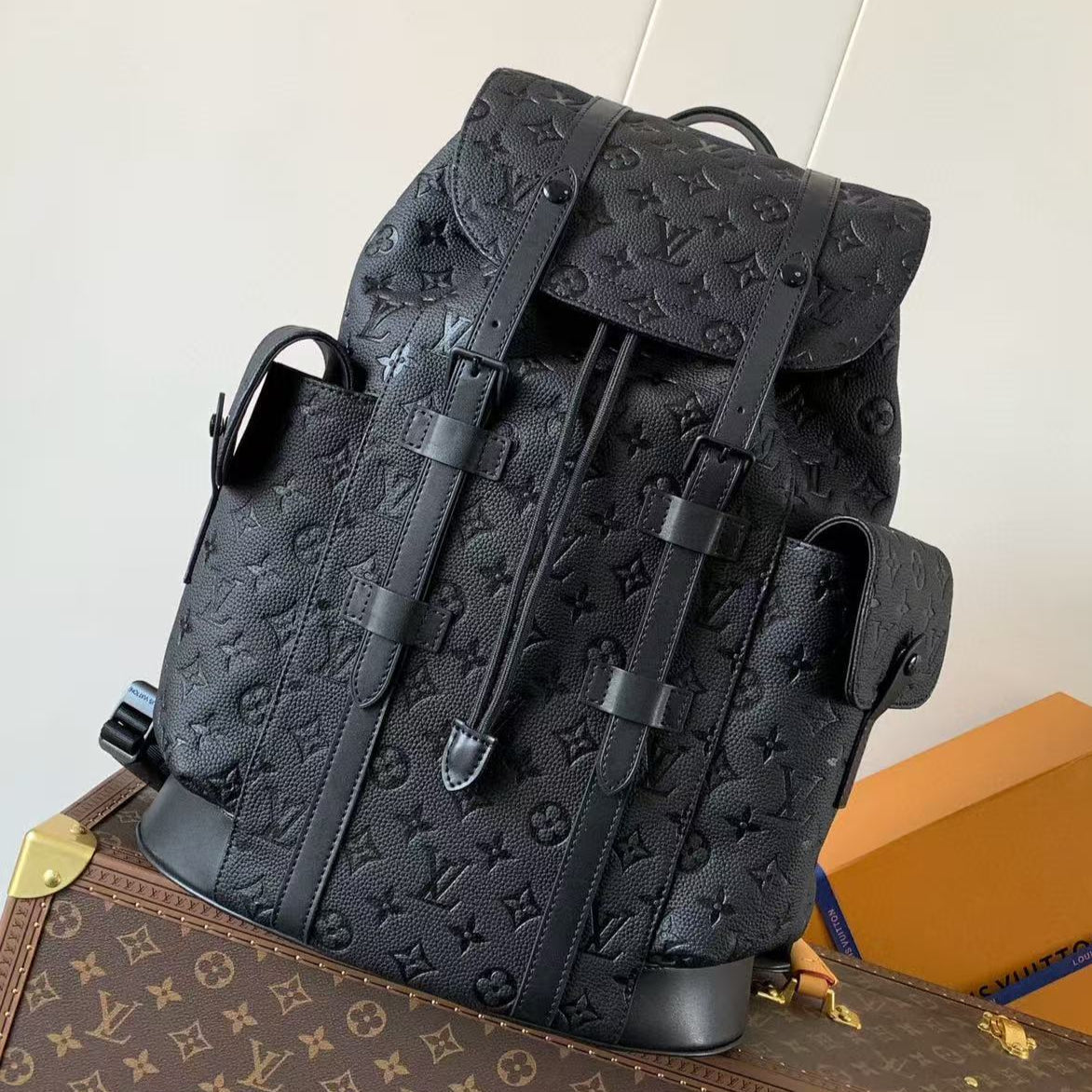 CHRISTOPHER BACKPACK 48 IN BLACK MONOGRAM CALFSKIN