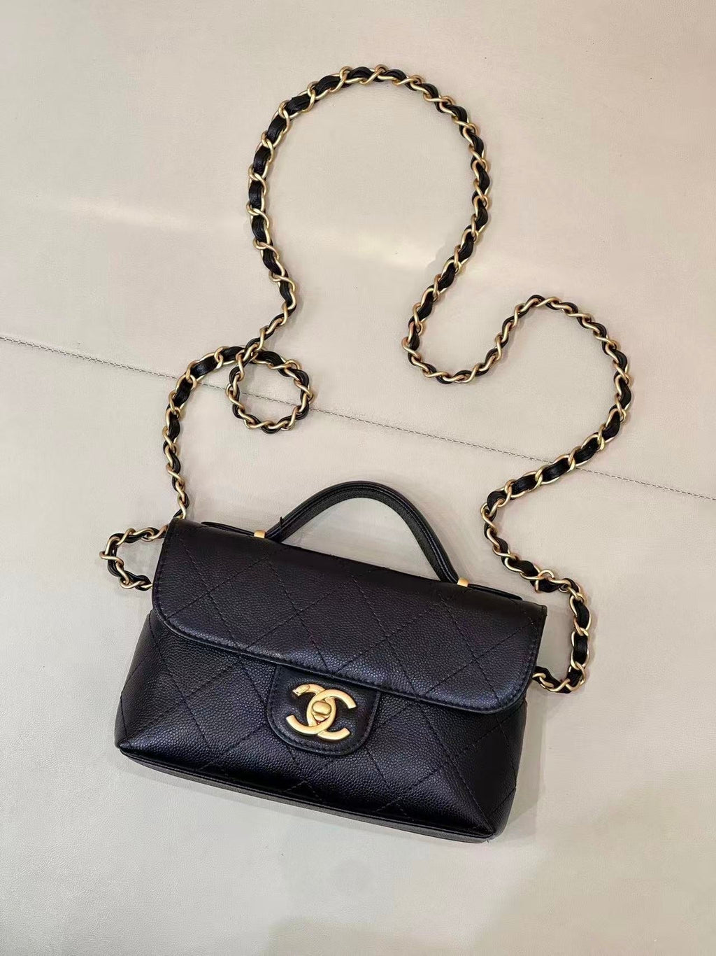 Chanel 2025 Coco Handle bag Black Quilted Caviar Leather