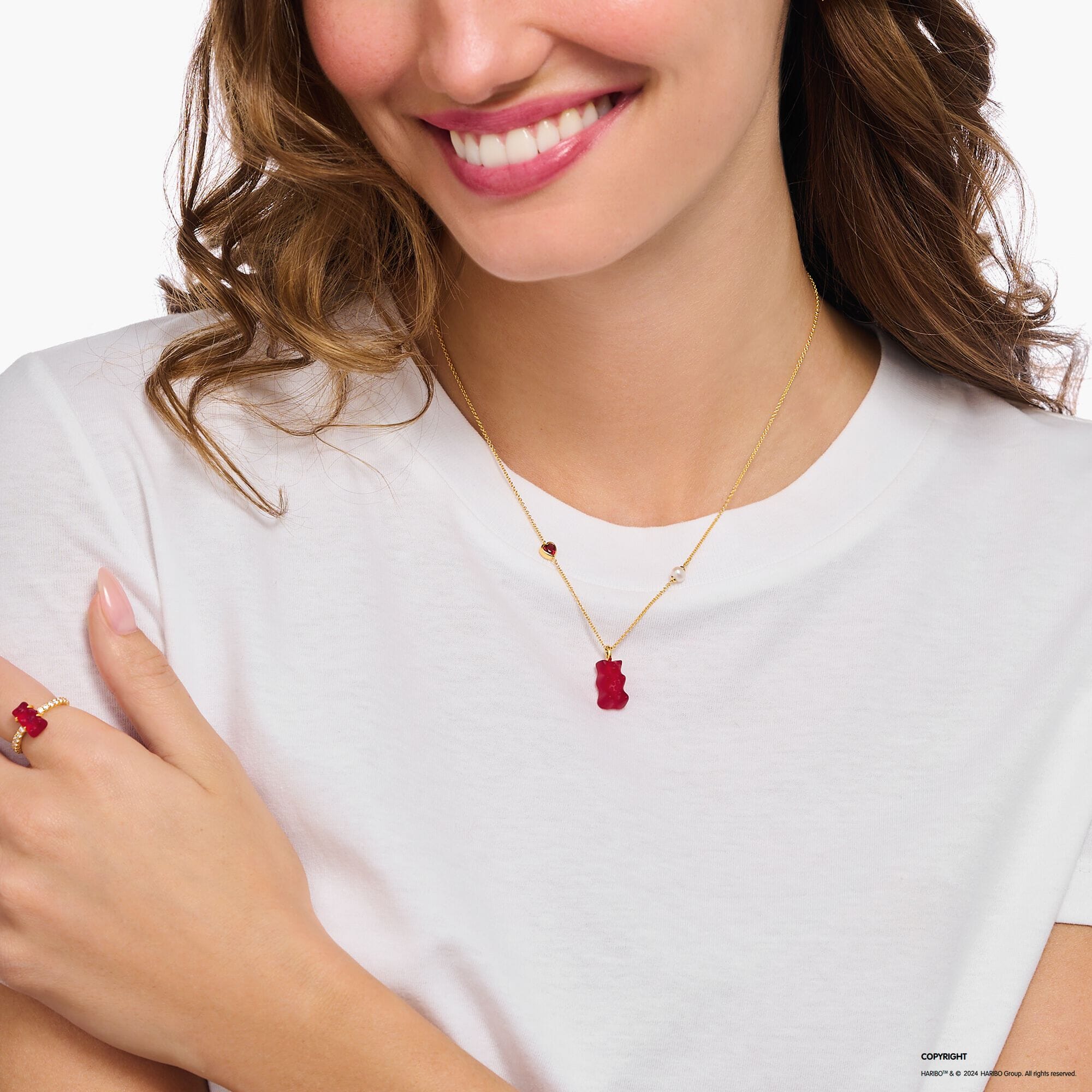THOMAS SABO Necklace with red goldbears pendant & freshwater pearl