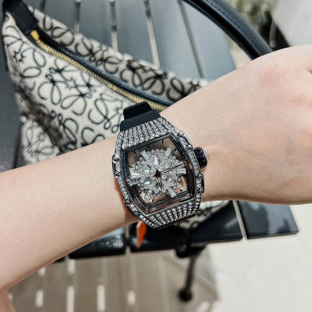 Aries Gold Crystal Dial Black Silicone Strap Women Watch L 5044 SW-BK