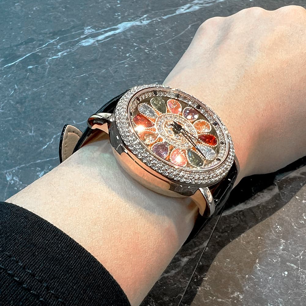 Aries Gold Black Genuine Leather Strap Women Watch L 5046 RGW-BK